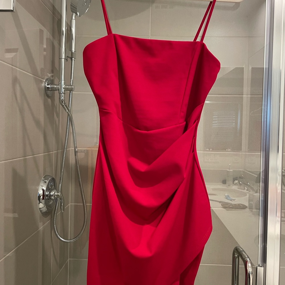 Windsor Red Ruched Asymmetrical Cocktail Dress